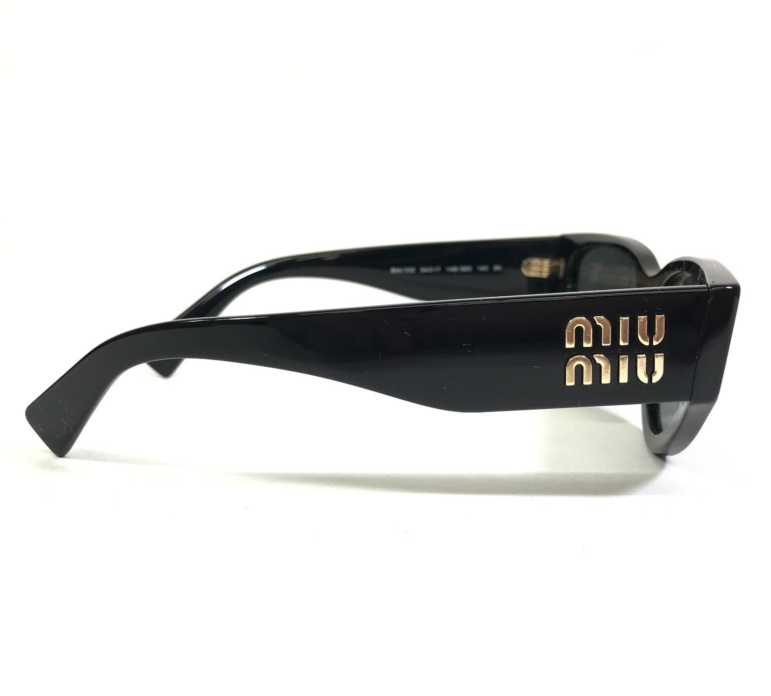 Pre-owned Miu Miu Sunglasses Smu03z 1ab-5s0 Polished Black Gold Cat Eye Frames 54-17-140 In Gray