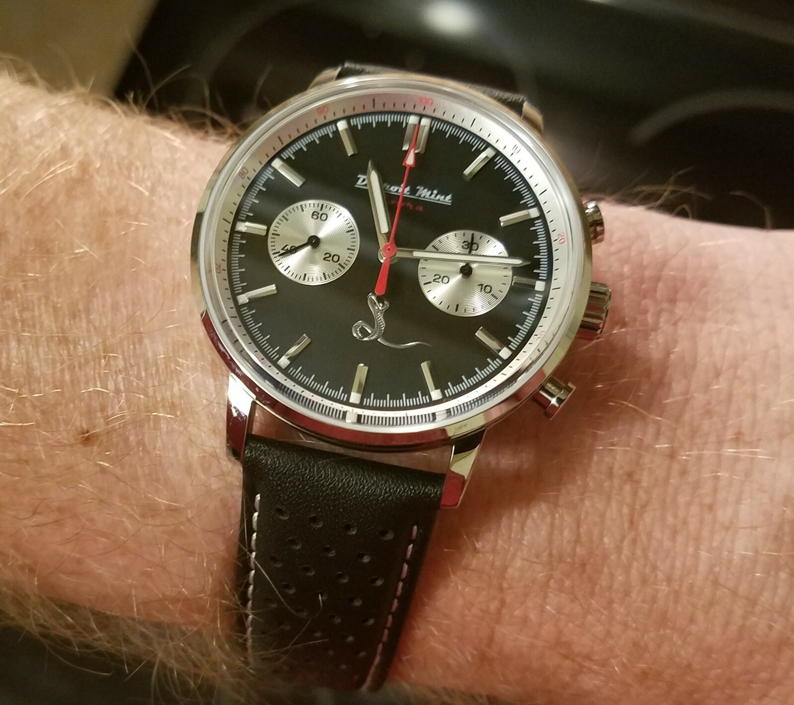 Pre-owned Detroit Mint Cobra Mechanical Chronograph Black Reverse Panda Ford V Ferrari