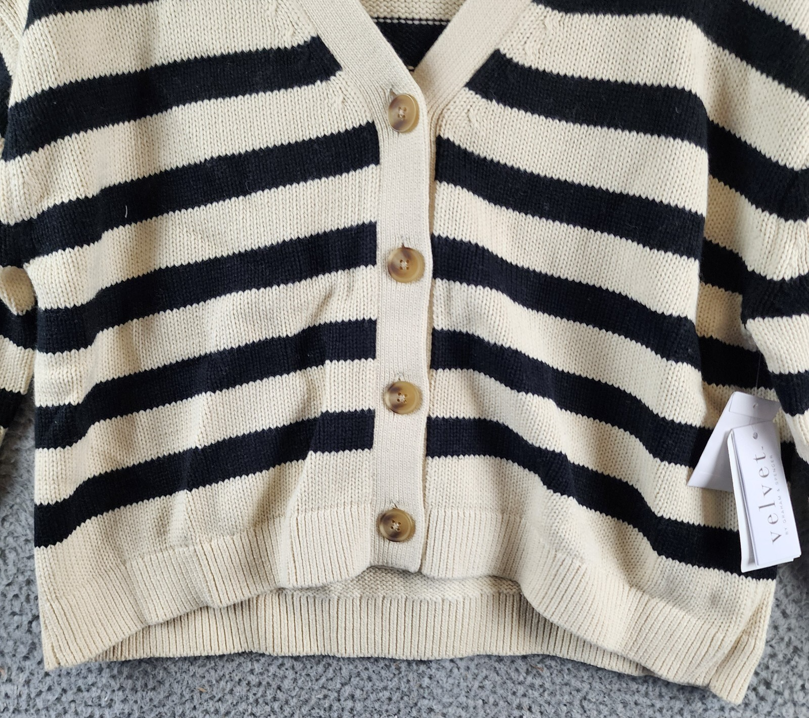 Velvet by Graham & Spencer Cashmere Blend Elodie Cardigan Women's XS Cream/Black - Picture 3 of 14