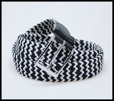 CINTURA UNISEX INTRECCIATA ELASTICA BIANCO-BLU CINGHIA UOMO DONNA