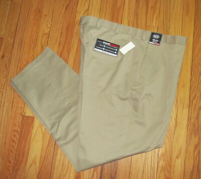 Roundtree Men Khaki Flat Travel Smart Cotton Blend Pants 50 x 29 NWT