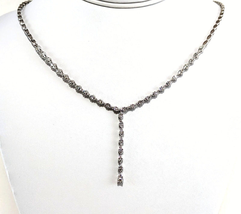 14 Kt White Gold Approx 1.65 Ct Diamond Y Drop Necklace 18",  1.75" Dangle Drop
