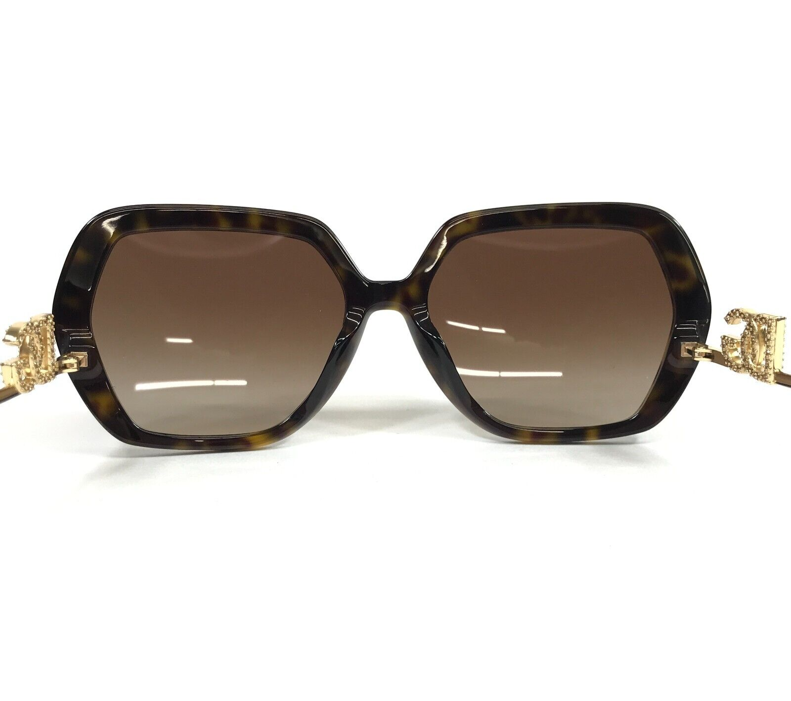 Pre-owned Dolce & Gabbana Sunglasses Dg4468-b 502/13 Gold Tortoise Octagon Crystal Frames In Brown