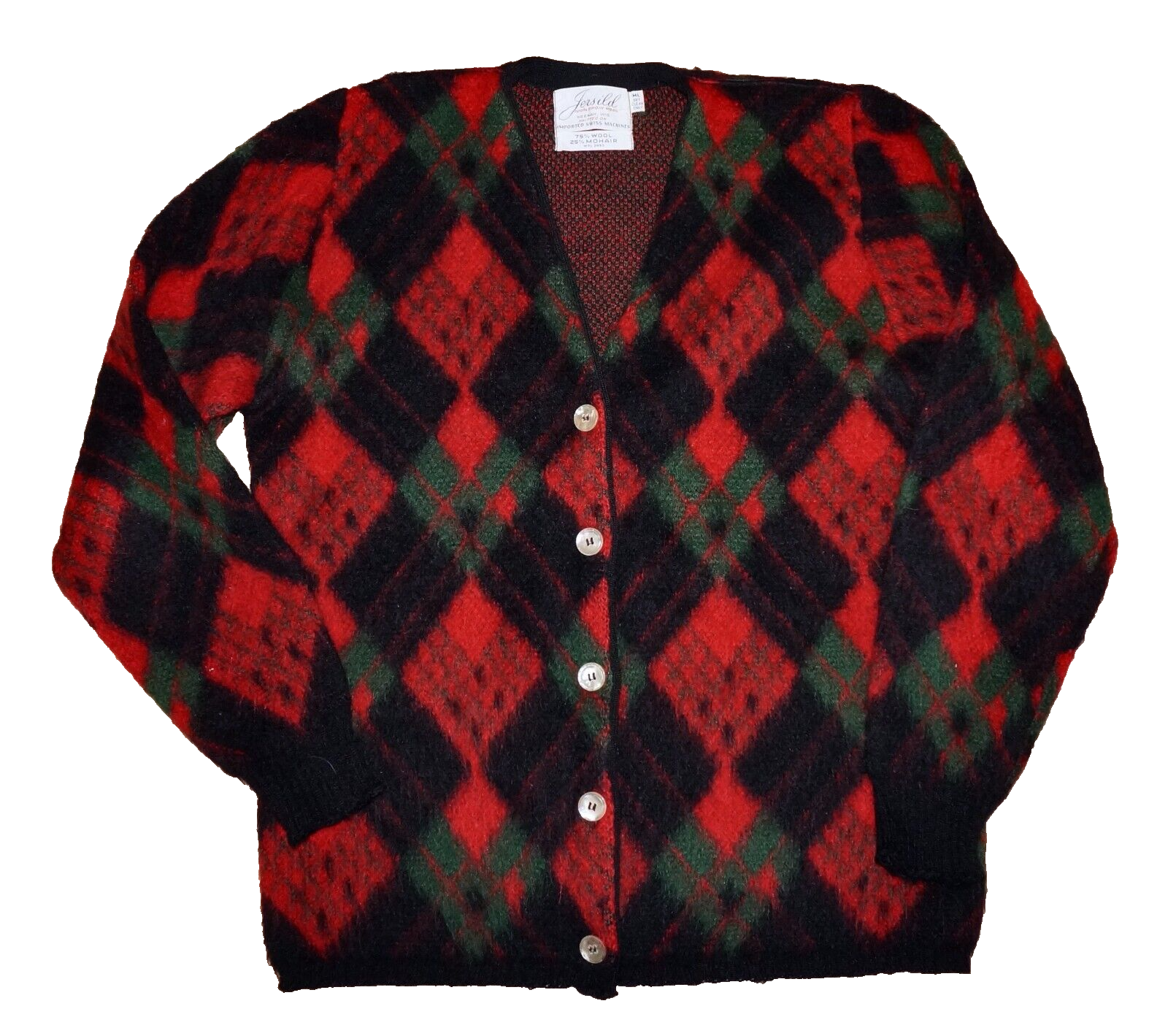80's Vintage JERSILD Red, Black, & Green Wool-Mohair