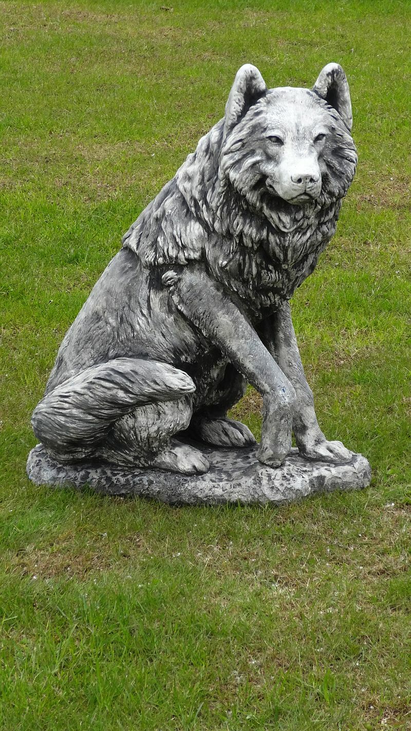 Steinfigur ab 1,00 € ! Wolf XXL sitzende massiv ca. 70 cm ca. 86 kg A-601