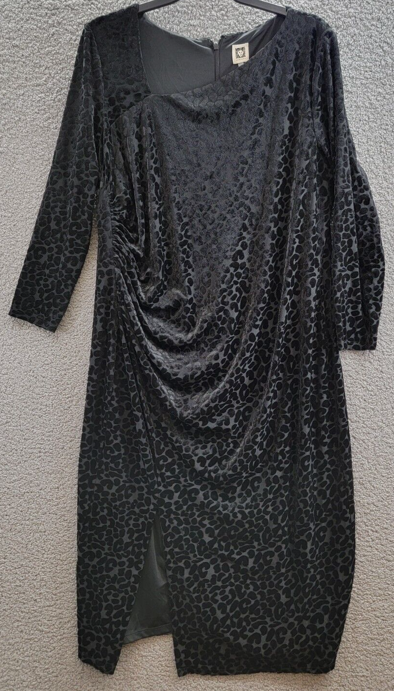 Anne Klein Plus Size Asymmetrical-Neck Ruched Velvet Midi Dress 3X Anne Black~ - Picture 2 of 17