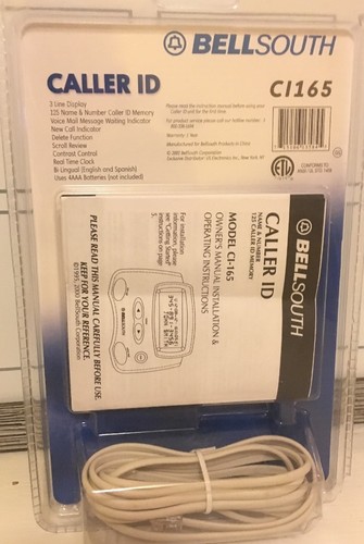Bell South Caller Id CI-165 3 Line Display 125 Memory New Call LED