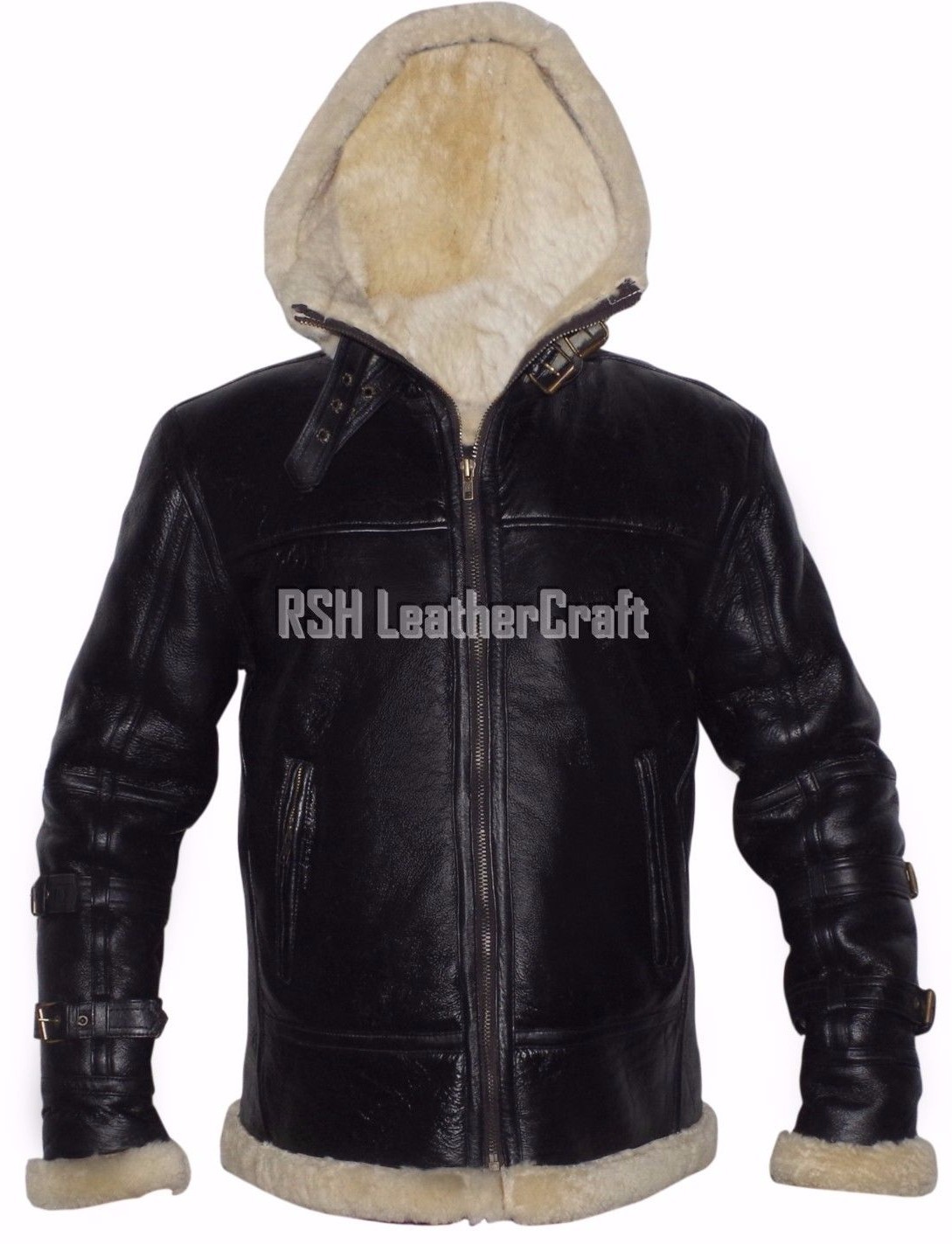 Preowned Rsh Leathercraft B3 Bomber Pilot Real Shearling Cream Fur