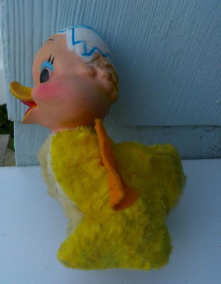 VINTAGE MY TOY RUBBER FACE HEAD PLUSH STUFFED EASTER CHICK DUCK EGG 9 1/4'' TLC