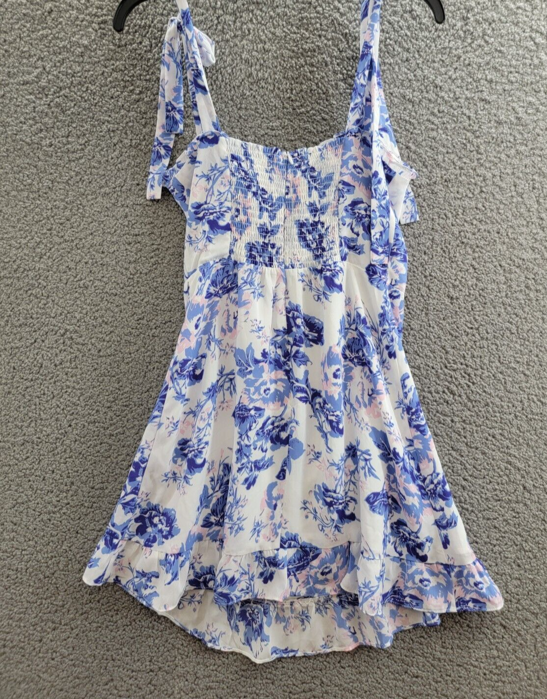 AQUA Floral Ruffle Dress Women's S Sky Blue Sweetheart Neck Shoulder Tie Closure - Picture 10 of 15