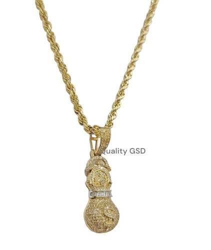 Pre-owned Quality Gold Money Bag Charm Pendant 10k Yellow Gold 0.60 Ct Diamond Men's Charm Real, 1.2"