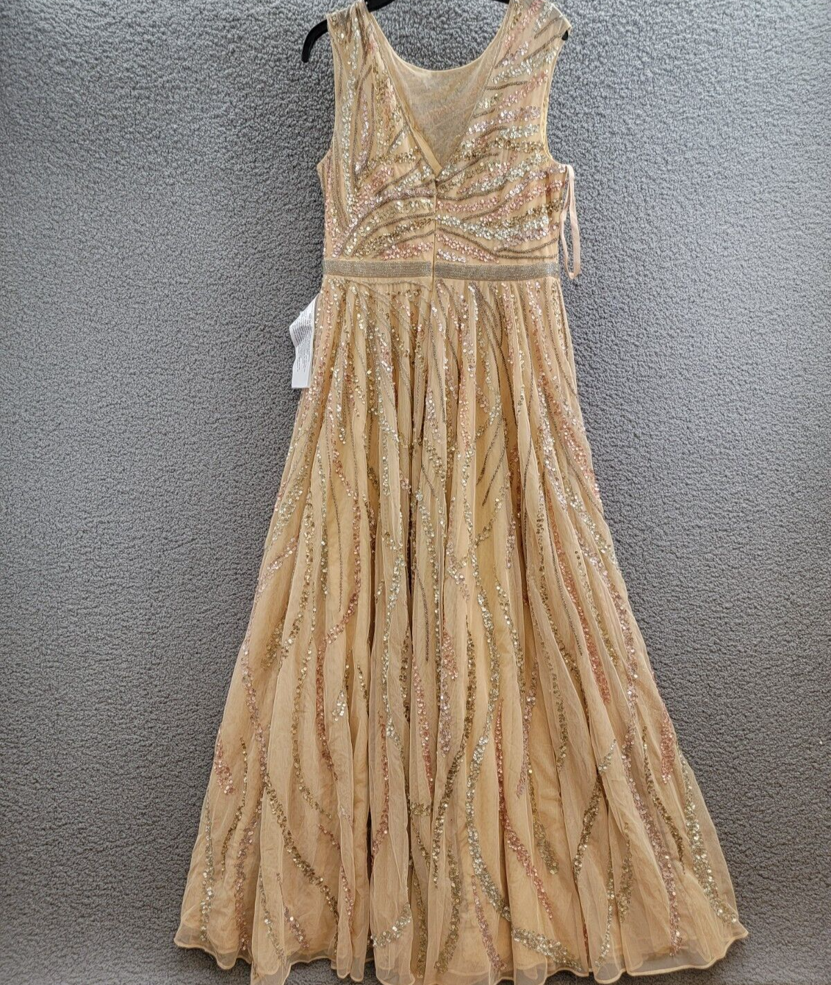 MAC DUGGAL Embellished Cap-Sleeve Gown Women's 10 Yellow Gold Back Zip Closure - Picture 11 of 17
