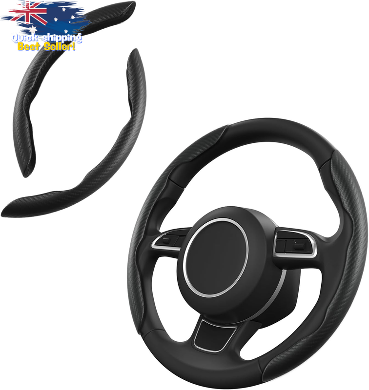 Carbon Fiber Steering Wheel Cover, Non-Slip Grip, Universal Fit, Black Wrap