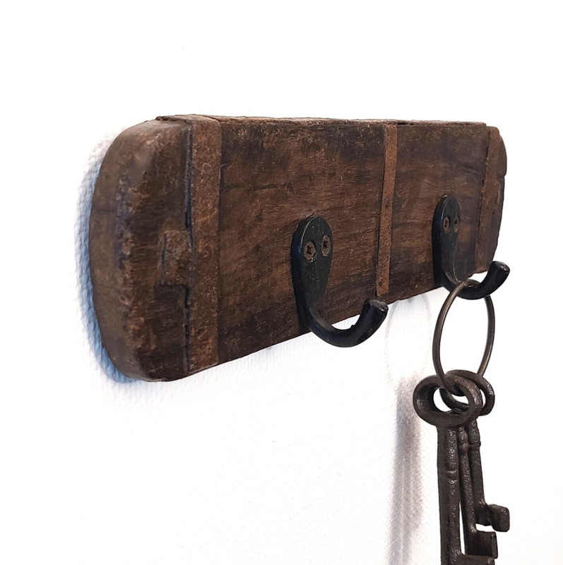 Wandgarderobe Vintage Mit 2 Haken, 31 Cm, Aus Altholz, Kleiderhaken, Hakenleiste