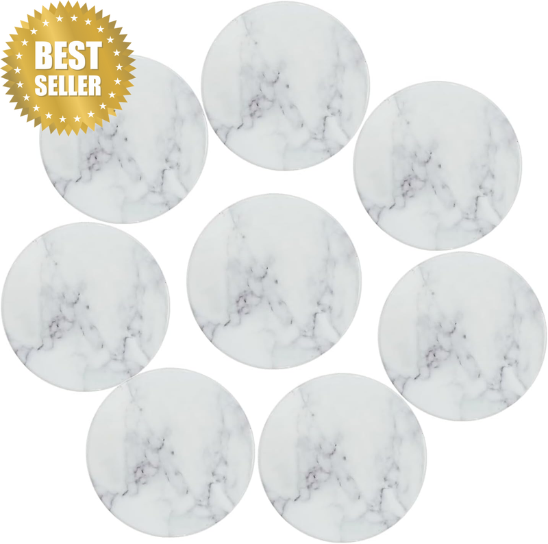 8Pcs Marble Drink Coasters Set with Cork Base & Holder,Smooth Surface, Perfect f