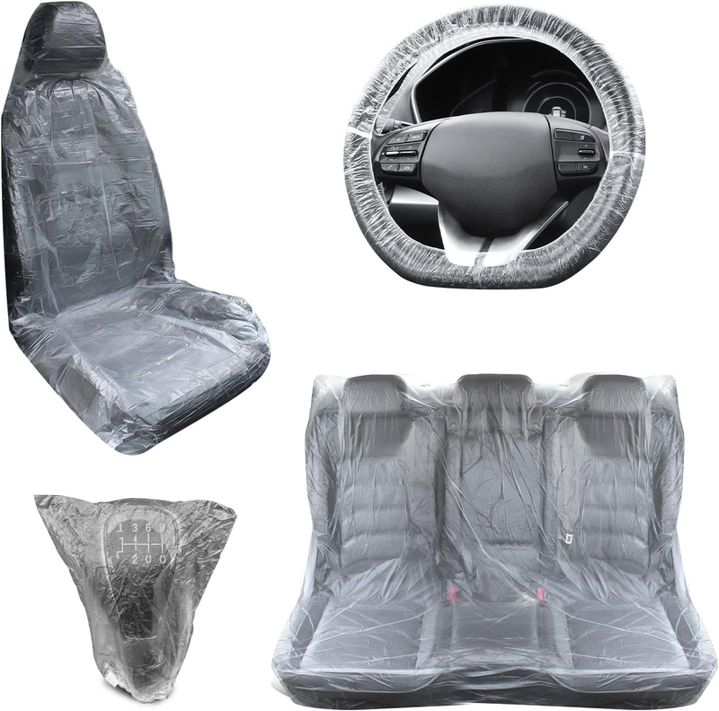 Disposable Car Seat Covers 50 Pcs Plastic Waterproof Steering Wheel Shifter Set