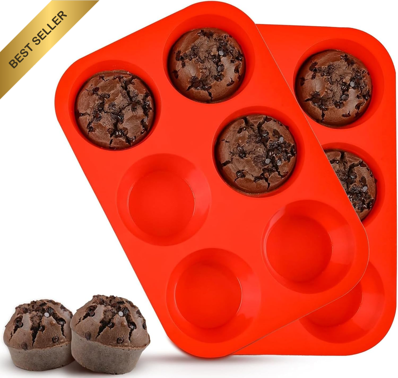 Jumbo Muffin Pan, 2-Piece 6-Cup round Silicone Muffin Pans for Baking (2.3Inch).