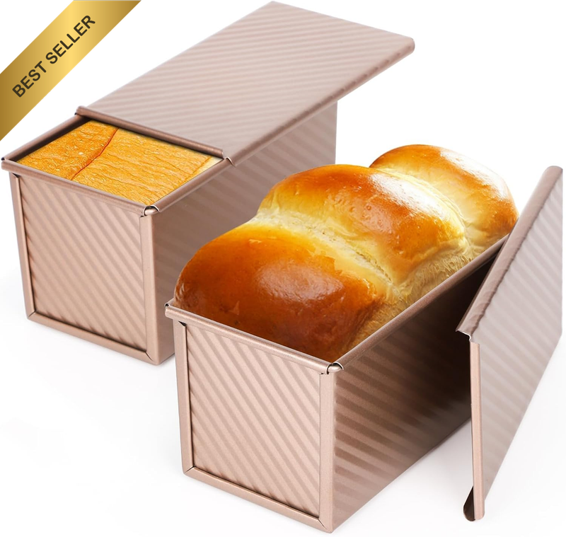 2 Pack Pullman Loaf Pan with Lid - Nonstick Bread Baking Pans for Homemade, Carb