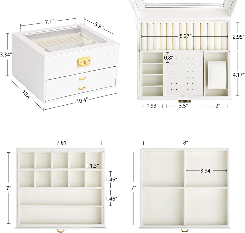 Jewelry Boxes for Women with Glass Lid Top 3-Layer Jewelry Organizer Box 2 Drawe