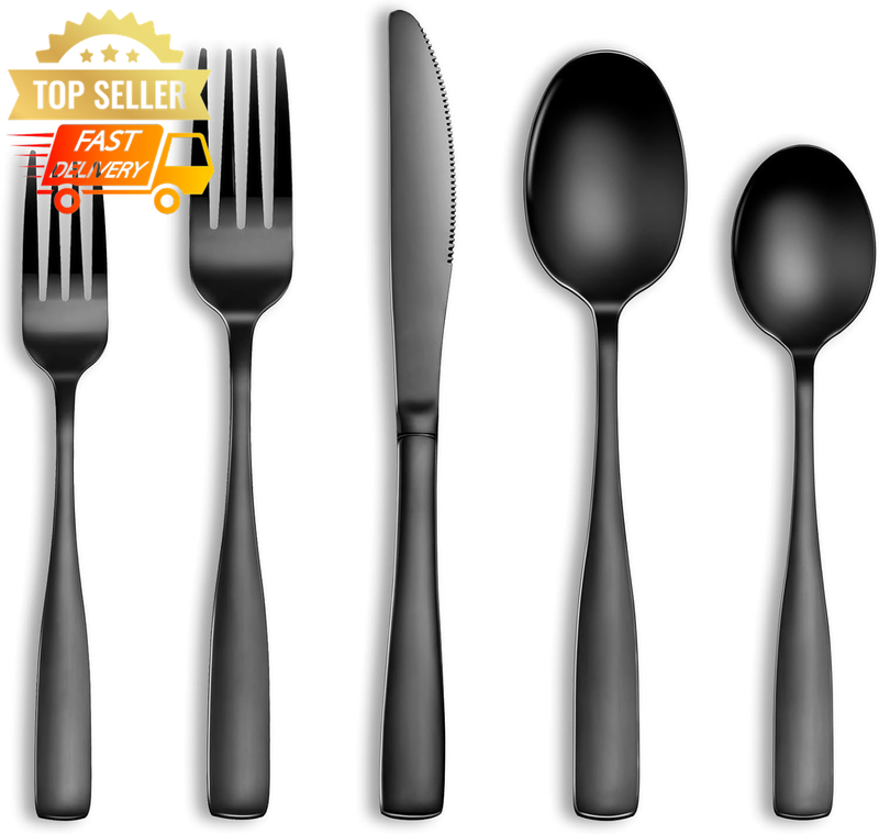 20 Pcs Black Stainless Steel Cutlery Set - Utensils for 4, Dishwasher Safe