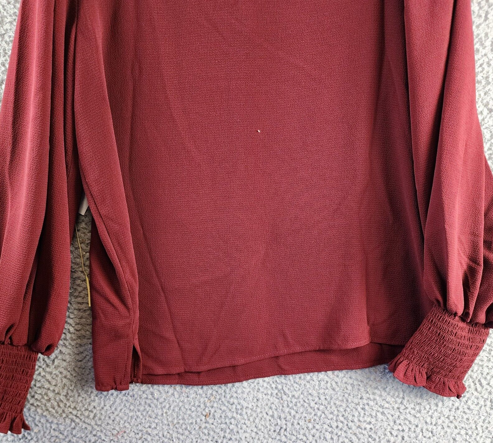 CeCe Solid Smocked-Cuff V-Neck Charmeuse Blouse Women's S Claret Red Long Sleeve - Picture 14 of 15
