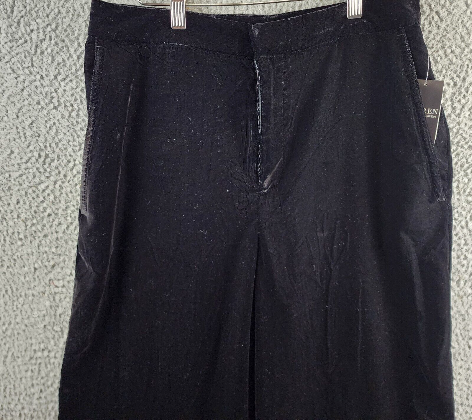 Lauren Ralph Lauren Velvet Wide Leg Pants Womens 10 Black Zip Hook & Bar Closure - Picture 3 of 14