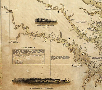 1840 Coast Survey Map Chart Chesapeake Delaware Bay Art Poster Print Wall Decor