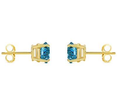 Pre-owned Shine Brite With A Diamond 2.25 Ct Round Cut Blue Earrings Studs Solid 18k Yellow Gold Push Back Basket