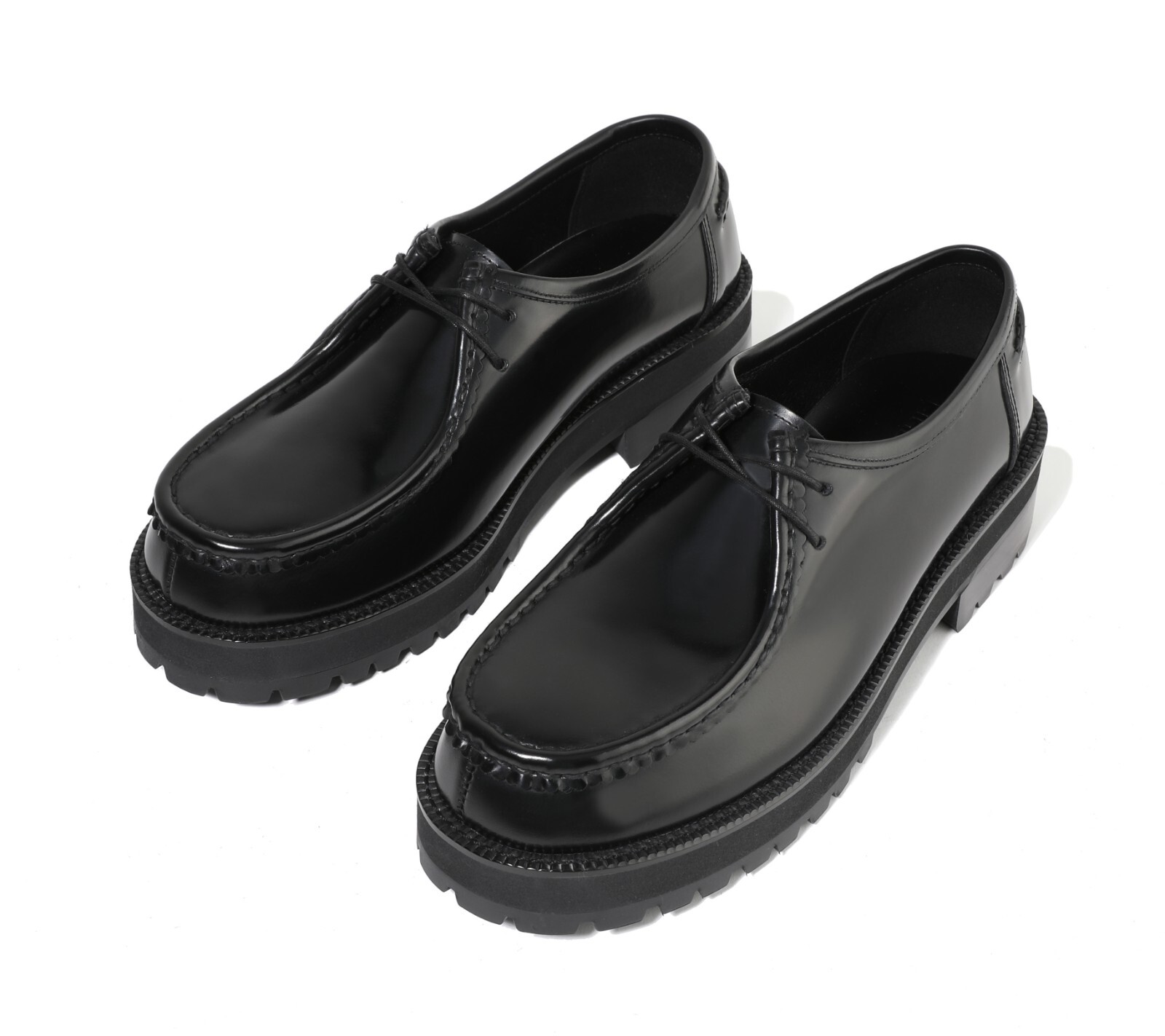 Firenze Atelier Men's Black Leather Wallabee Moc Toe Derby Chunky