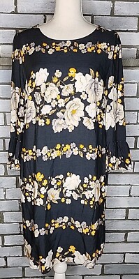   NWT Old Navy 3/4 Bell Sleeve Floral Shift Dress Size Medium Gray Multicolor
