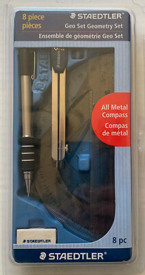 STAEDTLER Geometry Set 8 pc: Compass Ruler Protractor 45,60d Triangle 0.5mm Pncl