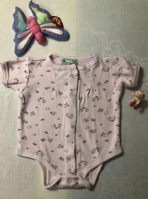Pink Soft Summer One Piece with Flowers Birds & Butterflies Size 6-9 Mos.