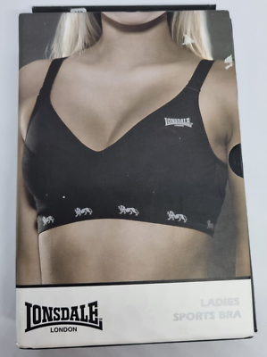 NEW Lonsdale Sports Bra Back Fastening Ladies Womens Black 32D RRP 22.99