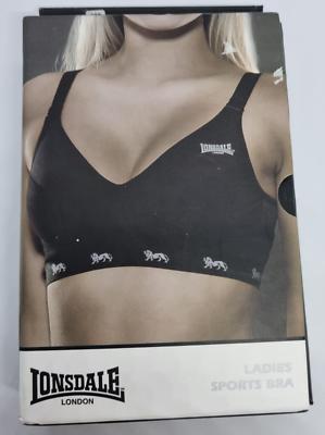 NEW Lonsdale Sports Bra Back Fastening Ladies Womens Black 32D RRP £22.99