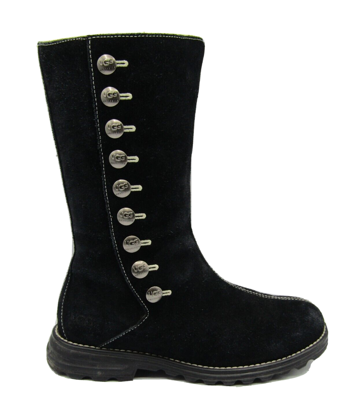 Ugg Nantucket 5462 Black Suede Shearling Metal Buttons Side