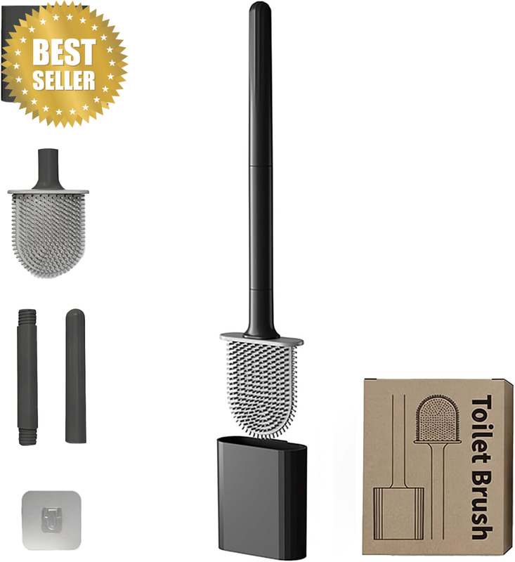Silicone Toilet Brush Set – Flexible Bristles Anti-Drip RV Toilet Brush with Wal