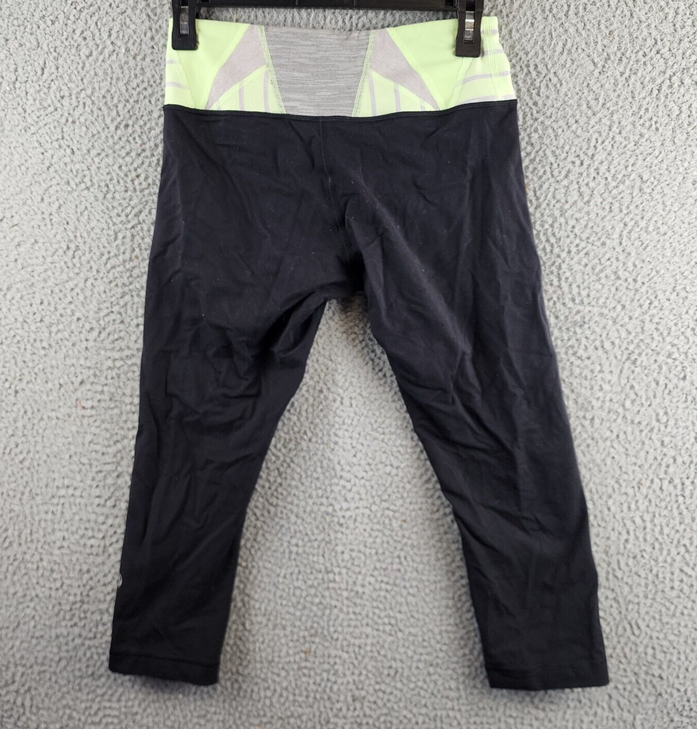 Lululemon Leggings Women's Black Lime Stripe Waist Capri Comfort Stretch - Picture 4 of 11