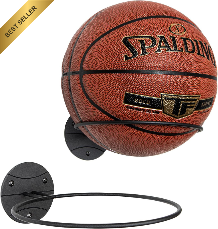 Basketball Holder Wall Mount 2 Pack, Ball Display Stand Storage | Black Metal, f