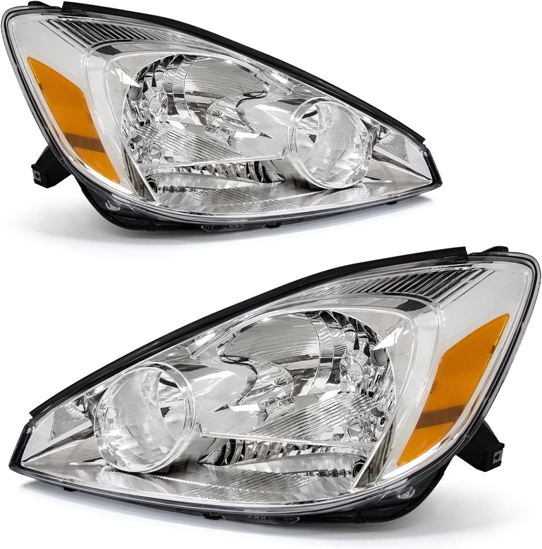 Chrome Housing Amber Reflector Headlight Pair Set for 2004-2005 Toyota Sienna