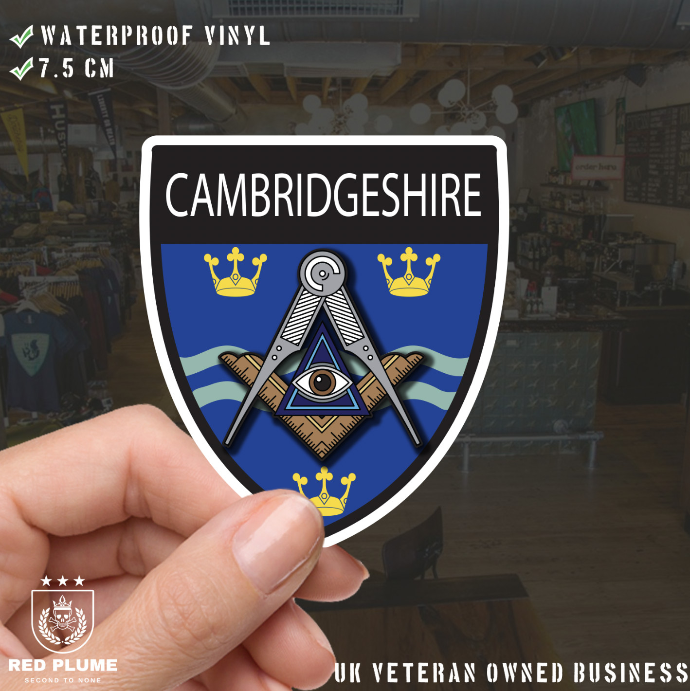 Cambridgeshire Masonic Shield Sticker - Picture 1 of 4