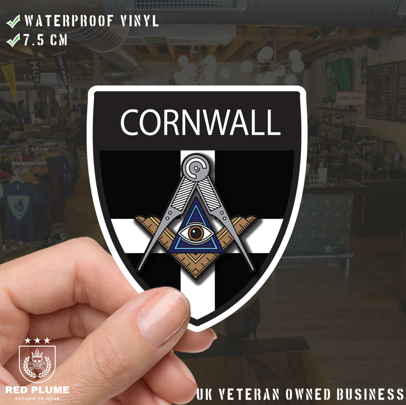 Cornwall Masonic Shield Sticker - Picture 1 of 4