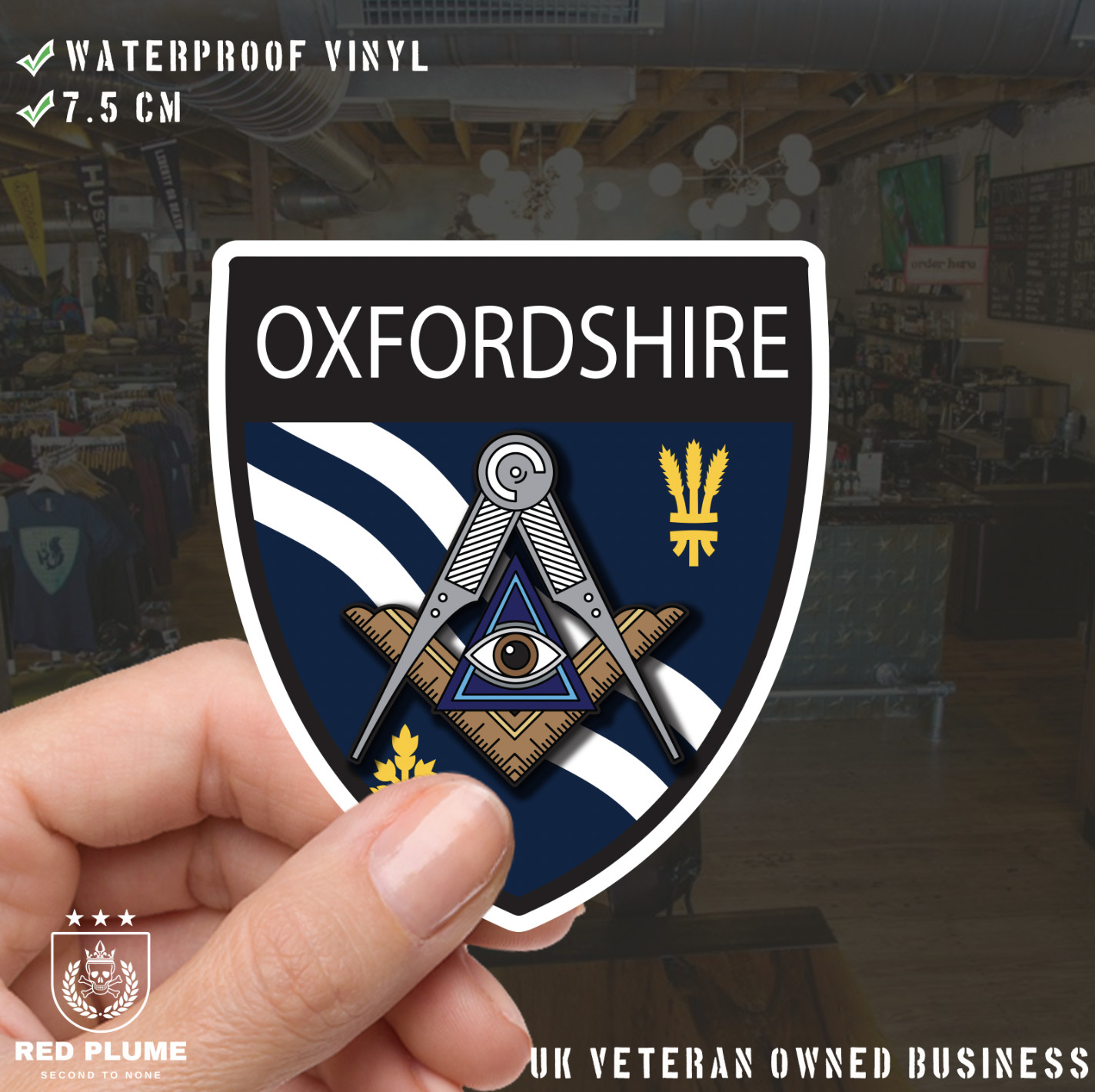 Oxfordshire Masonic Shield Sticker - Picture 1 of 4