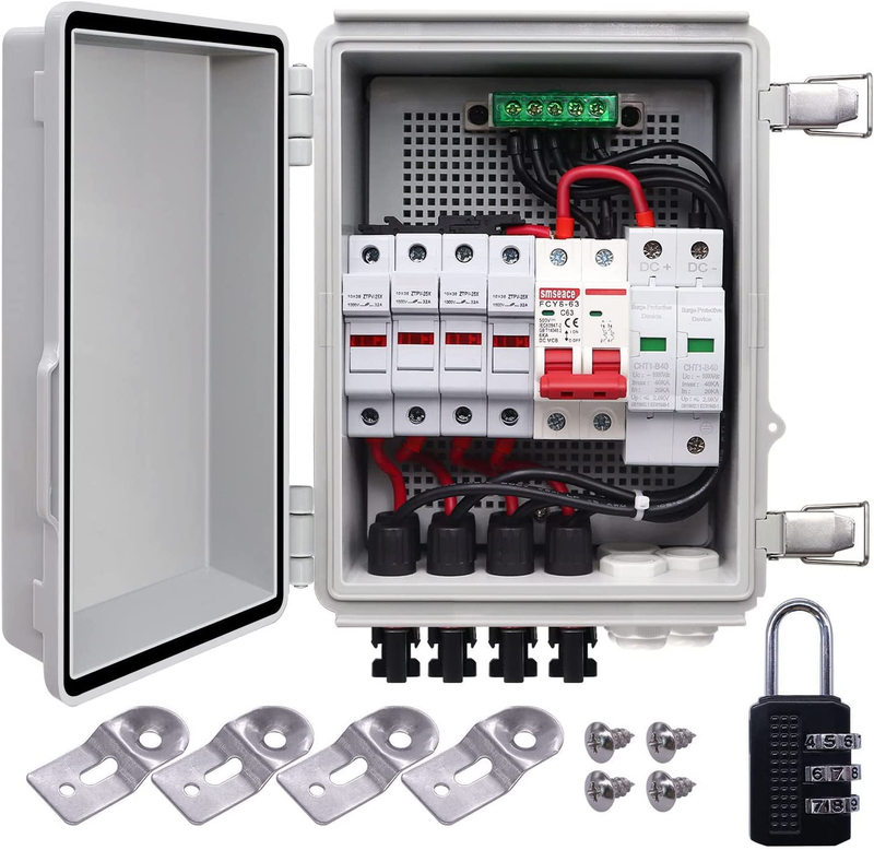 4 String PV Combiner Box & Circuit Breaker LED Current Fuse Box for Solar Panel