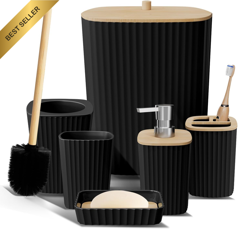 6 Piece Bathroom Accessories Set, Bathroom Accessories with Toothbrush Holder, T