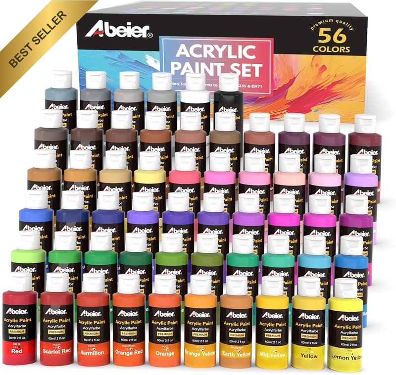 Acrylic Paint Set, 56 Colors (2Oz/60Ml), Matte Finish, Waterproof, Rich Pigments