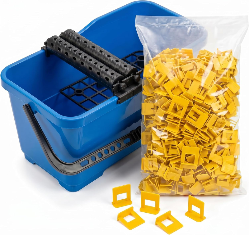 Washboy Tiling Bucket 22L with Twin Roller Wringer, 8-Leg Grid and 440 Tile Leve