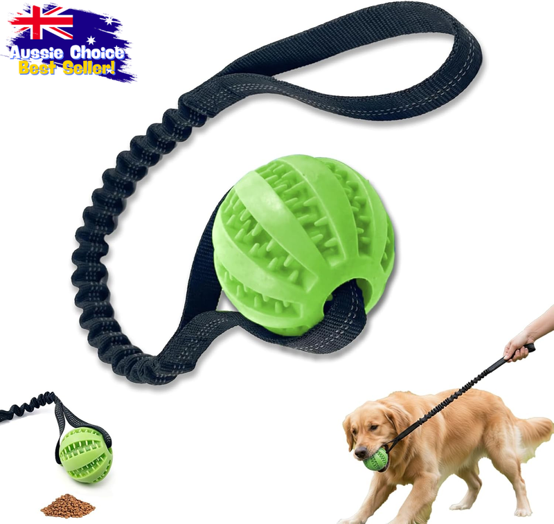 Heavy Duty Dog Tug Toy Bungee Rope 7cm Ball Green Interactive Fetch Clean