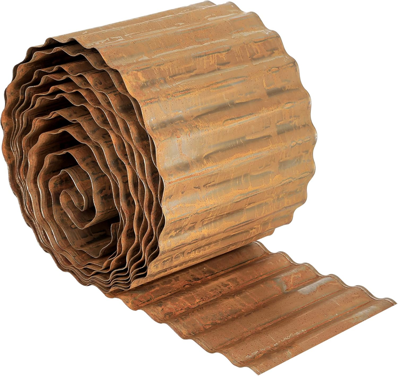 Garden 20 Feet Pre-Rusted Corrugated Edging - 6" H. Sturdy Steel Landscape Lawn