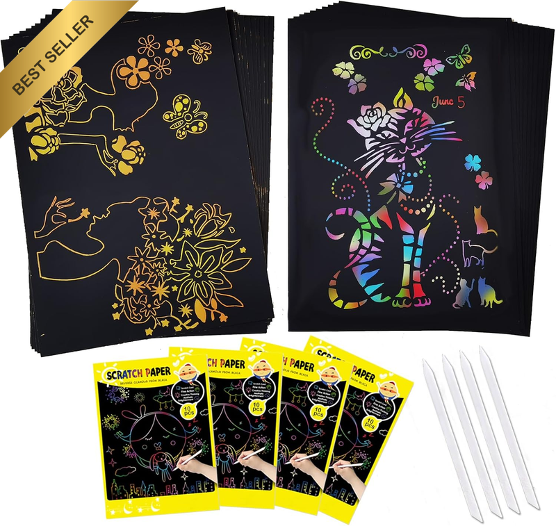 Scratch Art Paper for Adults A4 Size 40 Pcs Blank Black Paper