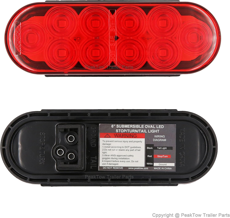 PTL0431 Oval 6 Inches Red LED Submersible Stop/Turn/Tail/Reverse Trailer Truck R